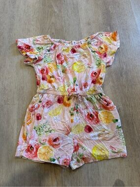 Posh Peanut Bamboo Girls' Pink Floral Short Romper